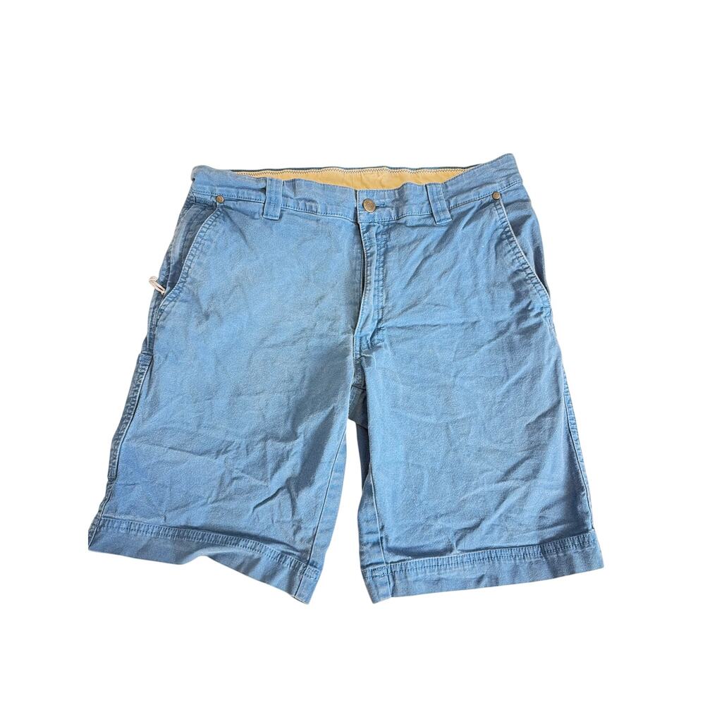 Columbia Regular Fit Chino Denim Shorts Men Size 33 Blue chambray 10" Inseam